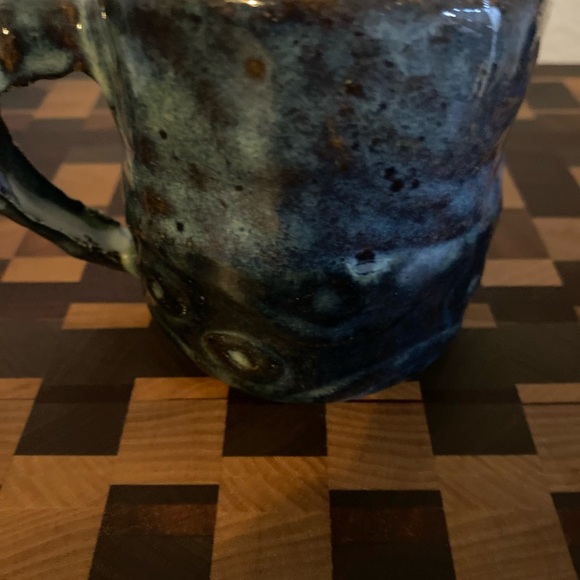 Signed Handcrafted Ceramic Textured Drip Glaze Multi Tonal Rustic Blue BrownMug - Picture 7 of 9